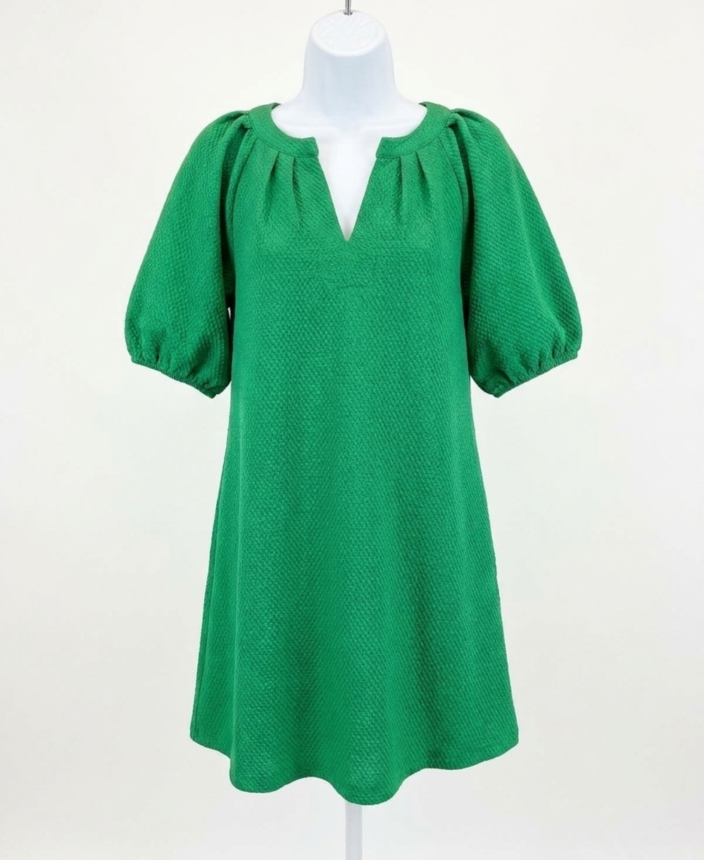 NEW JADE pleated sleeve dress in green